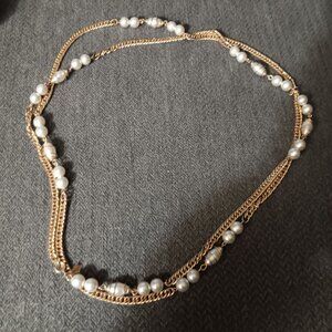 Vintage Sarah Coventry Faux Pearl & Gold Tone Chain Necklace
